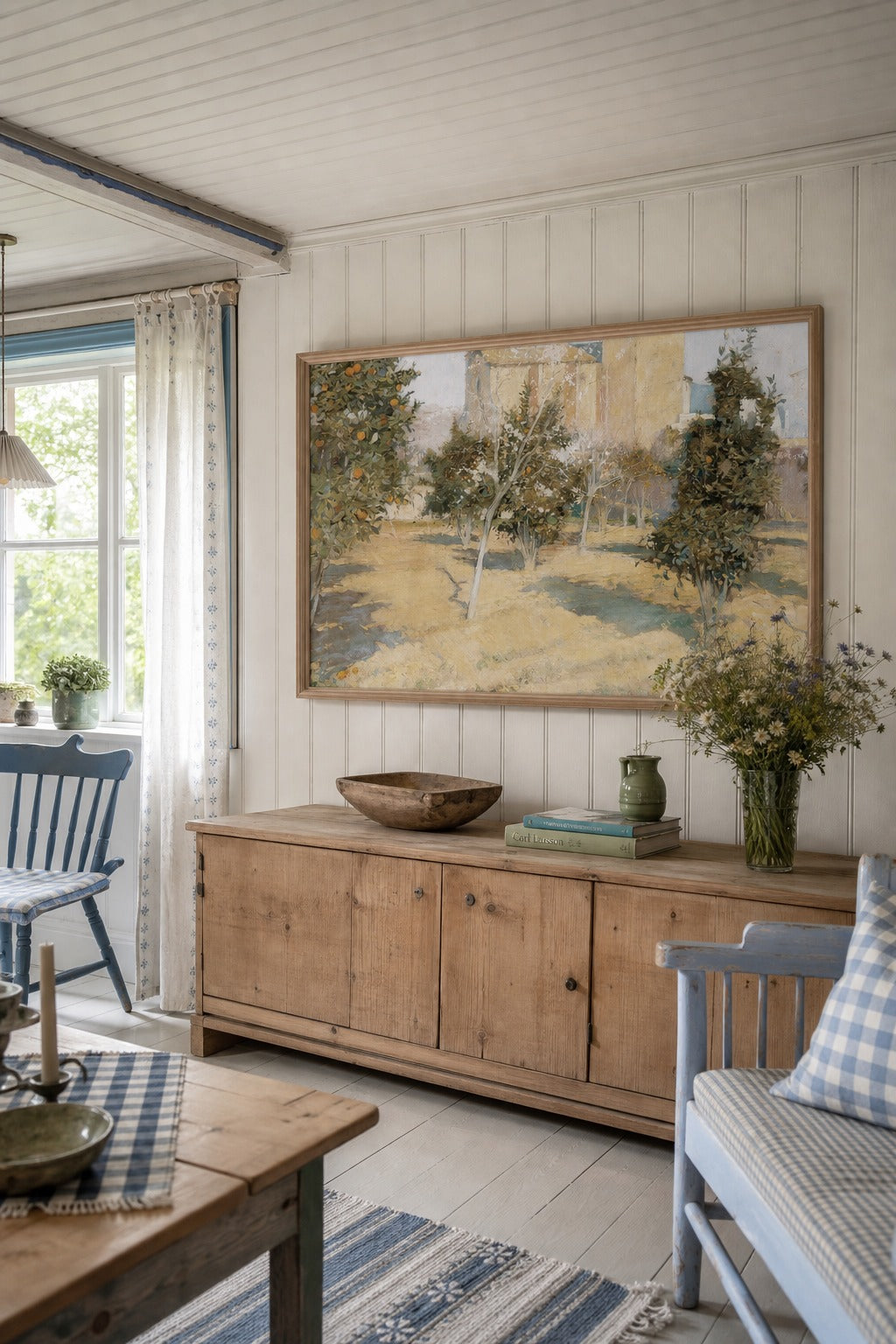 Orange Grove art print shown to scale on a wall