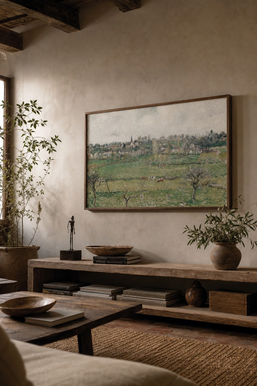 Overcast Pasture art print, angled perspective view
