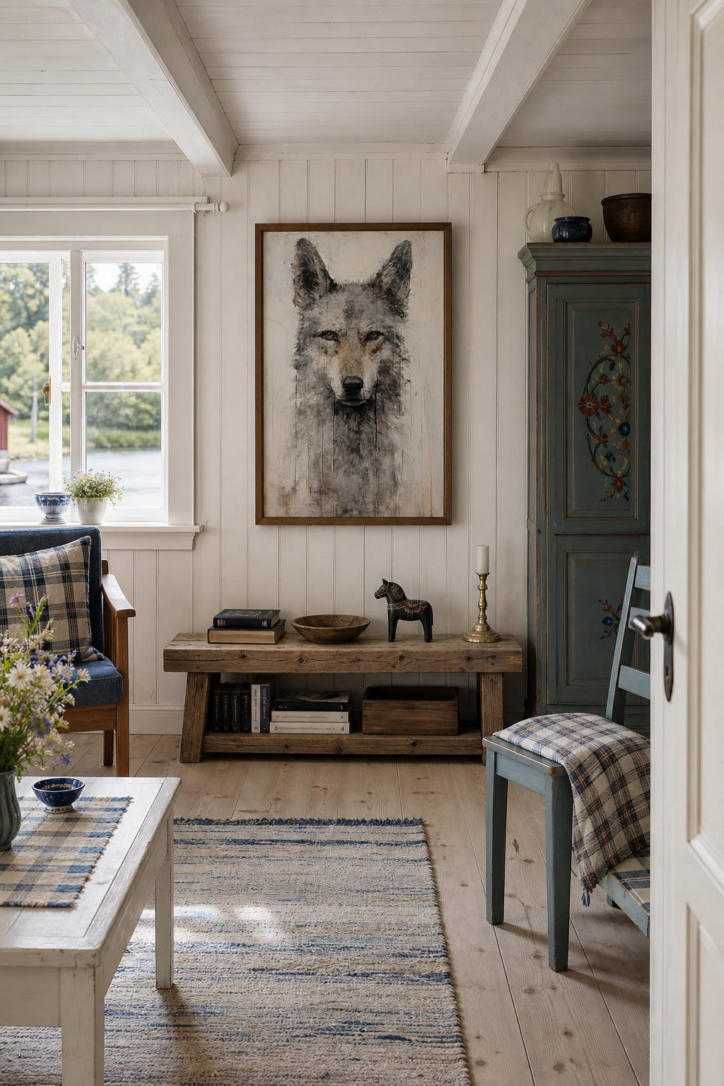 Pale Wolf art print displayed in a modern interior