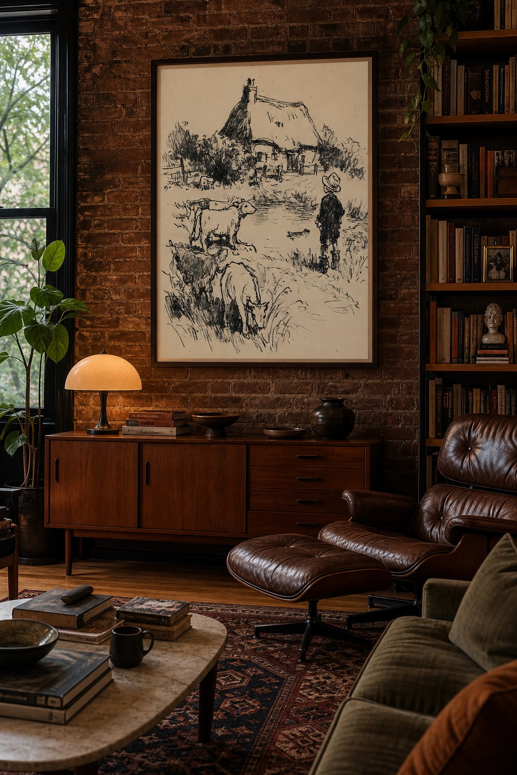 Pasture Lane art print shown to scale on a wall