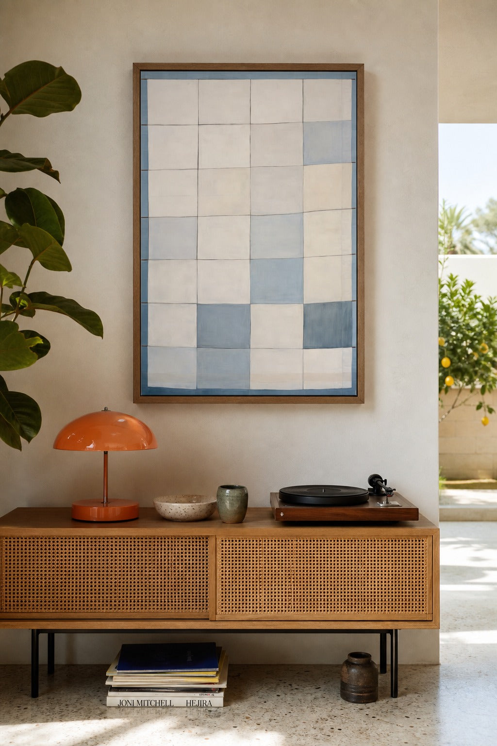 Patchwork art print, close-up detail view