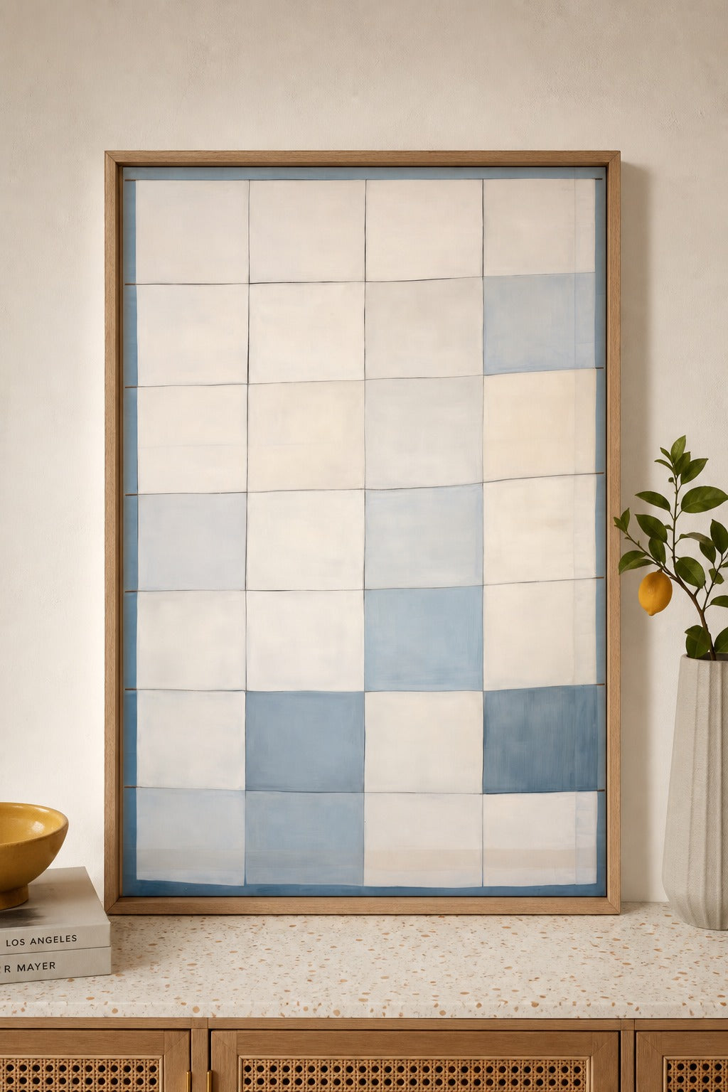 Patchwork art print on white background