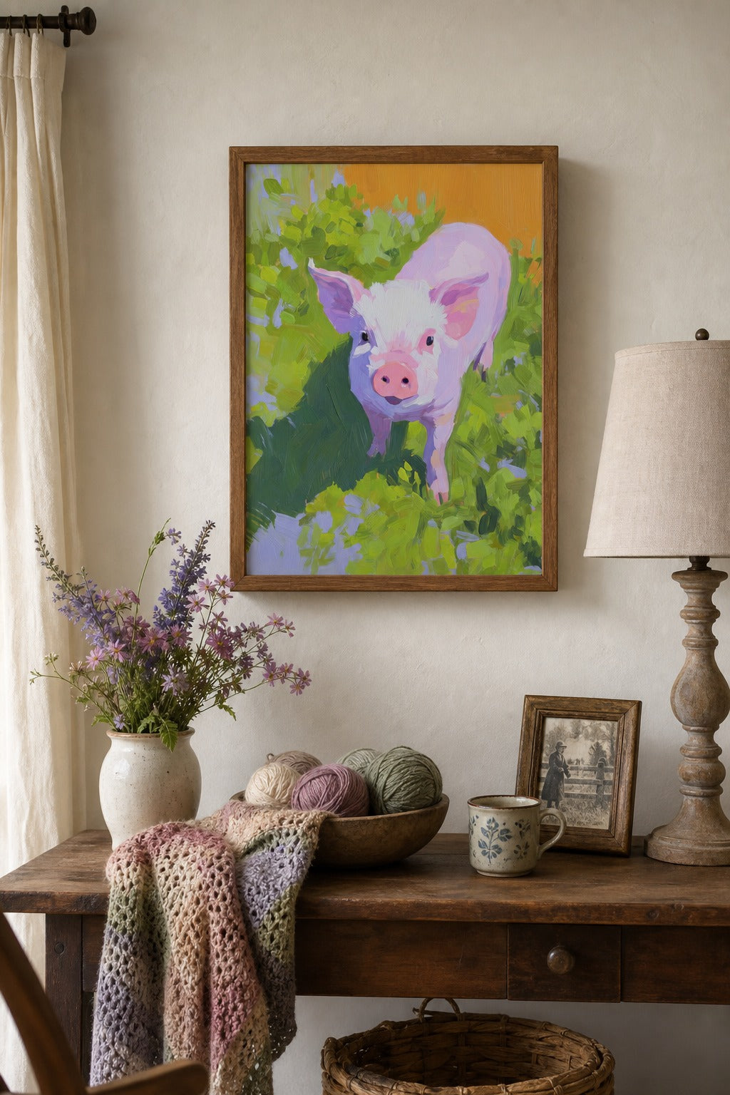 Piglet art print, close-up detail view