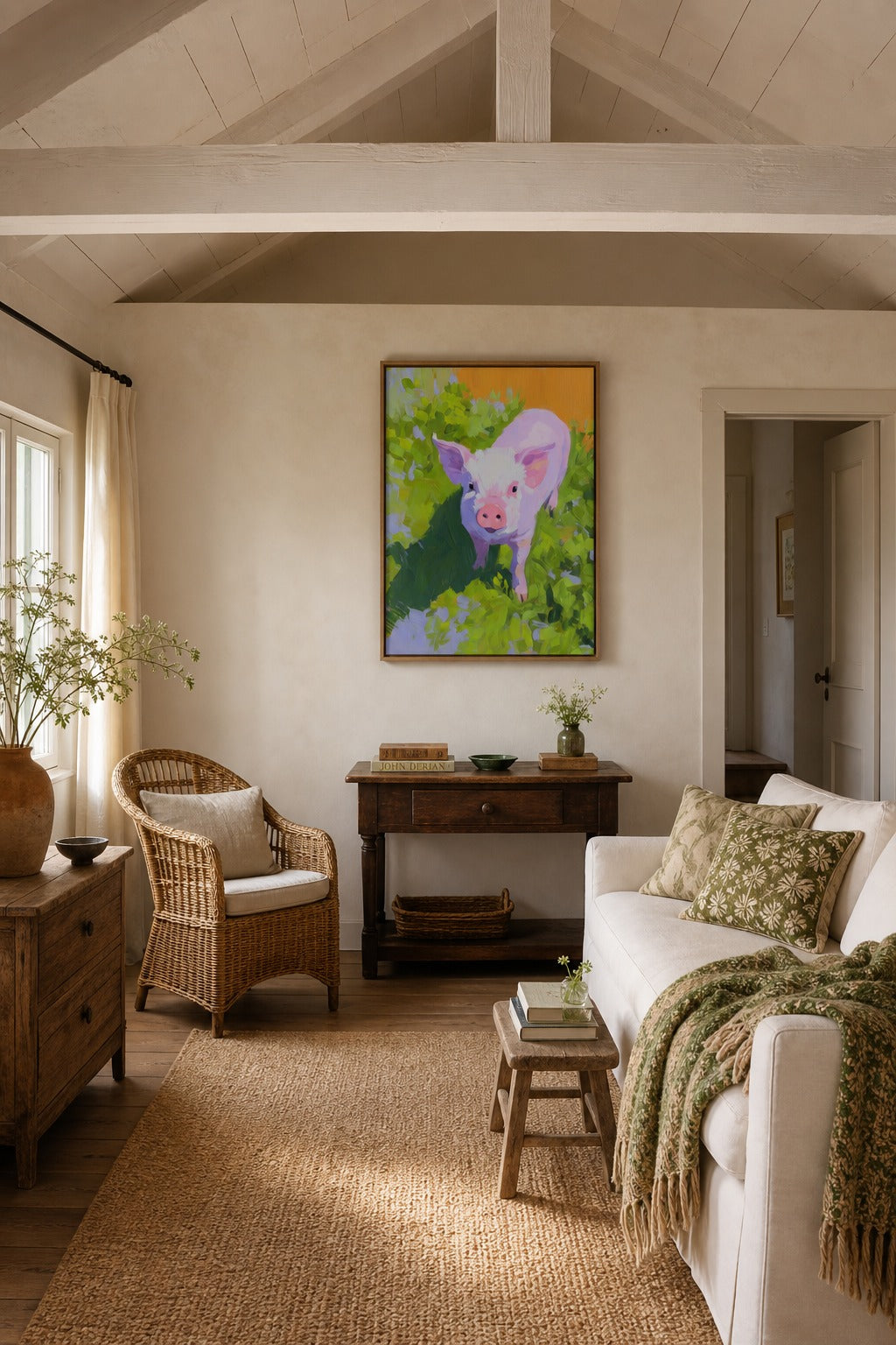 Piglet art print displayed in a modern interior