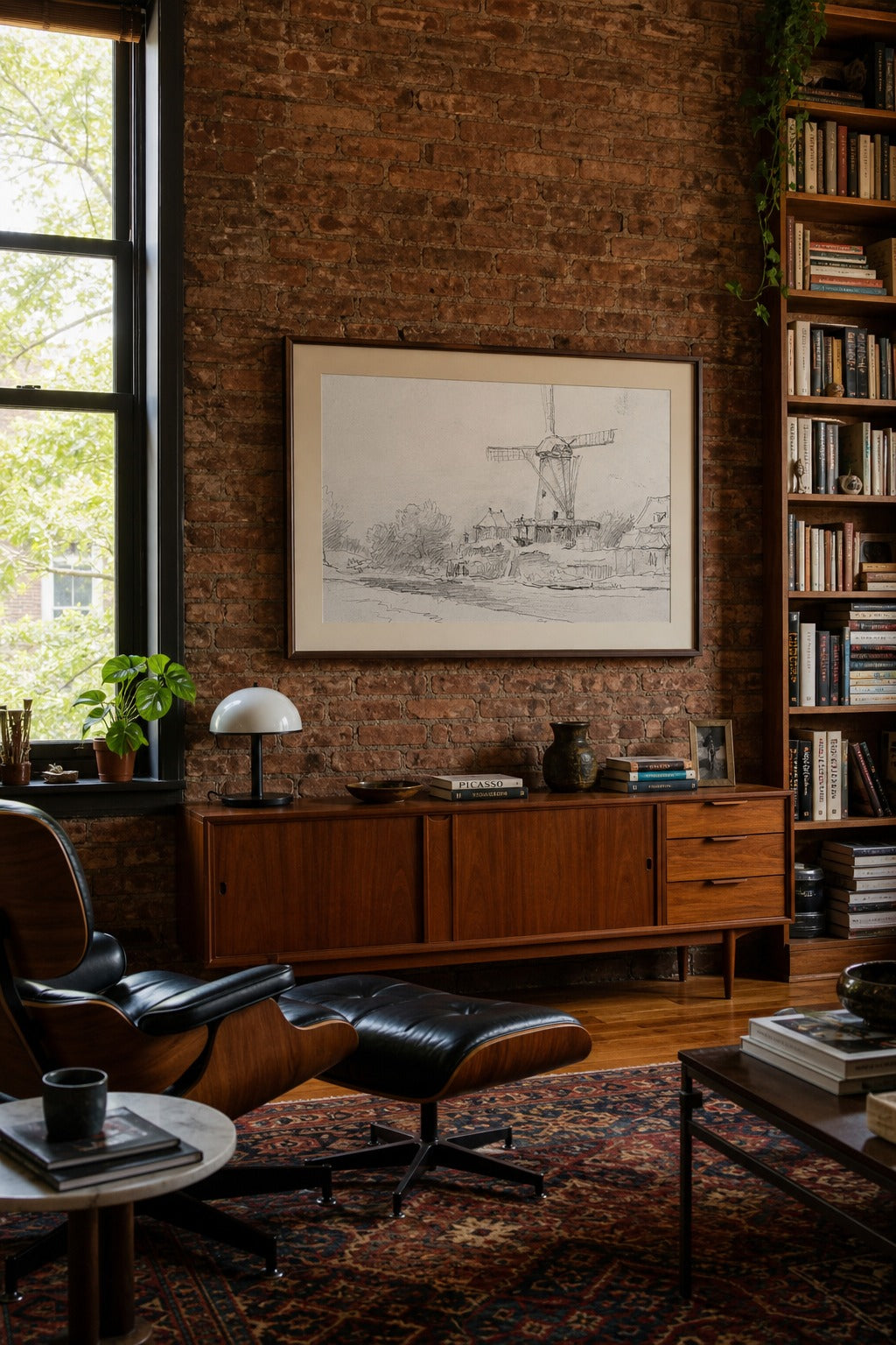 Polder Mill art print shown to scale on a wall