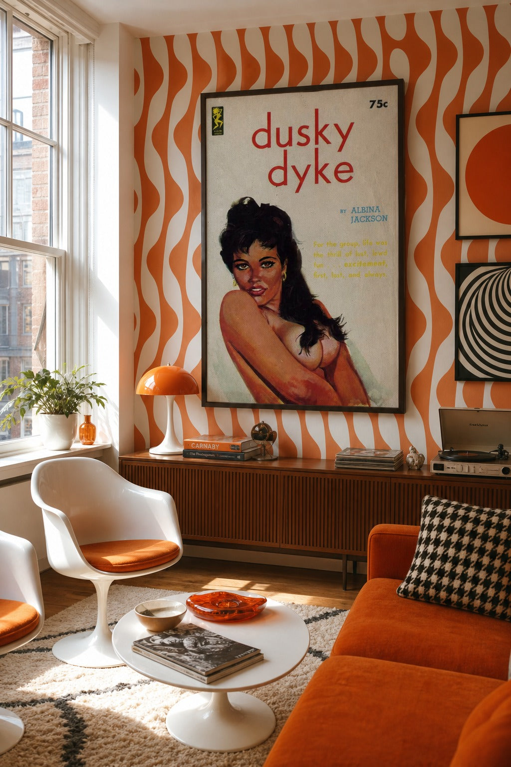 Pulp Fiction art print shown to scale on a wall