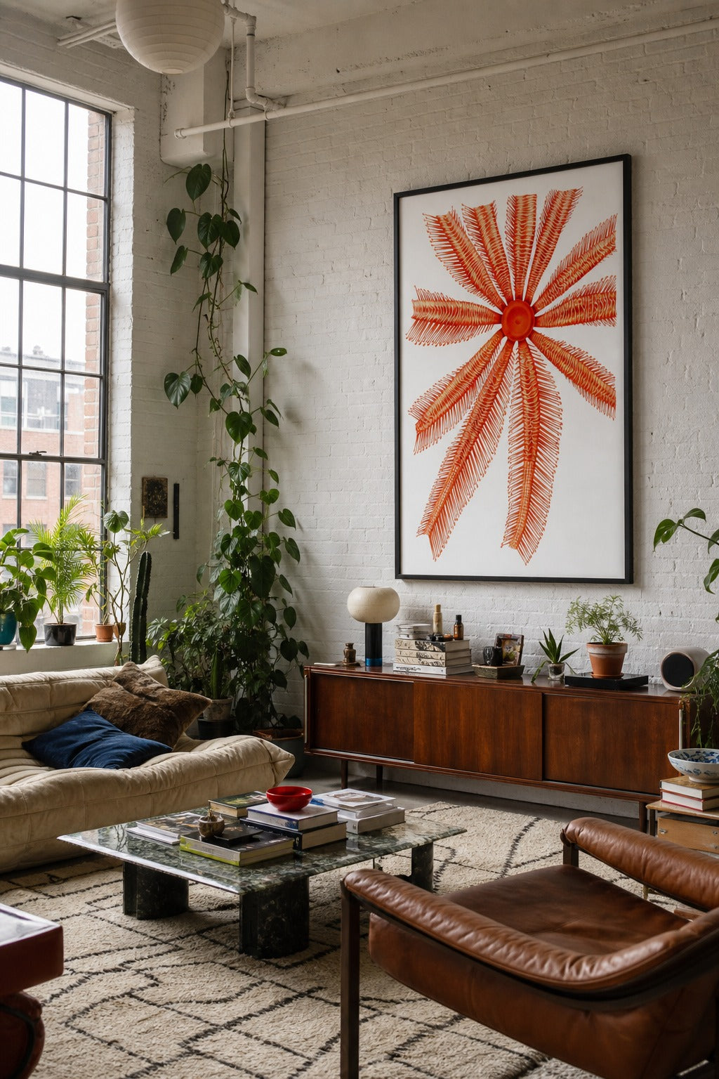 Radiolaria art print shown to scale on a wall