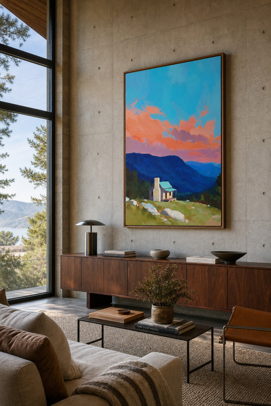 Ridgeline Dusk art print shown to scale on a wall