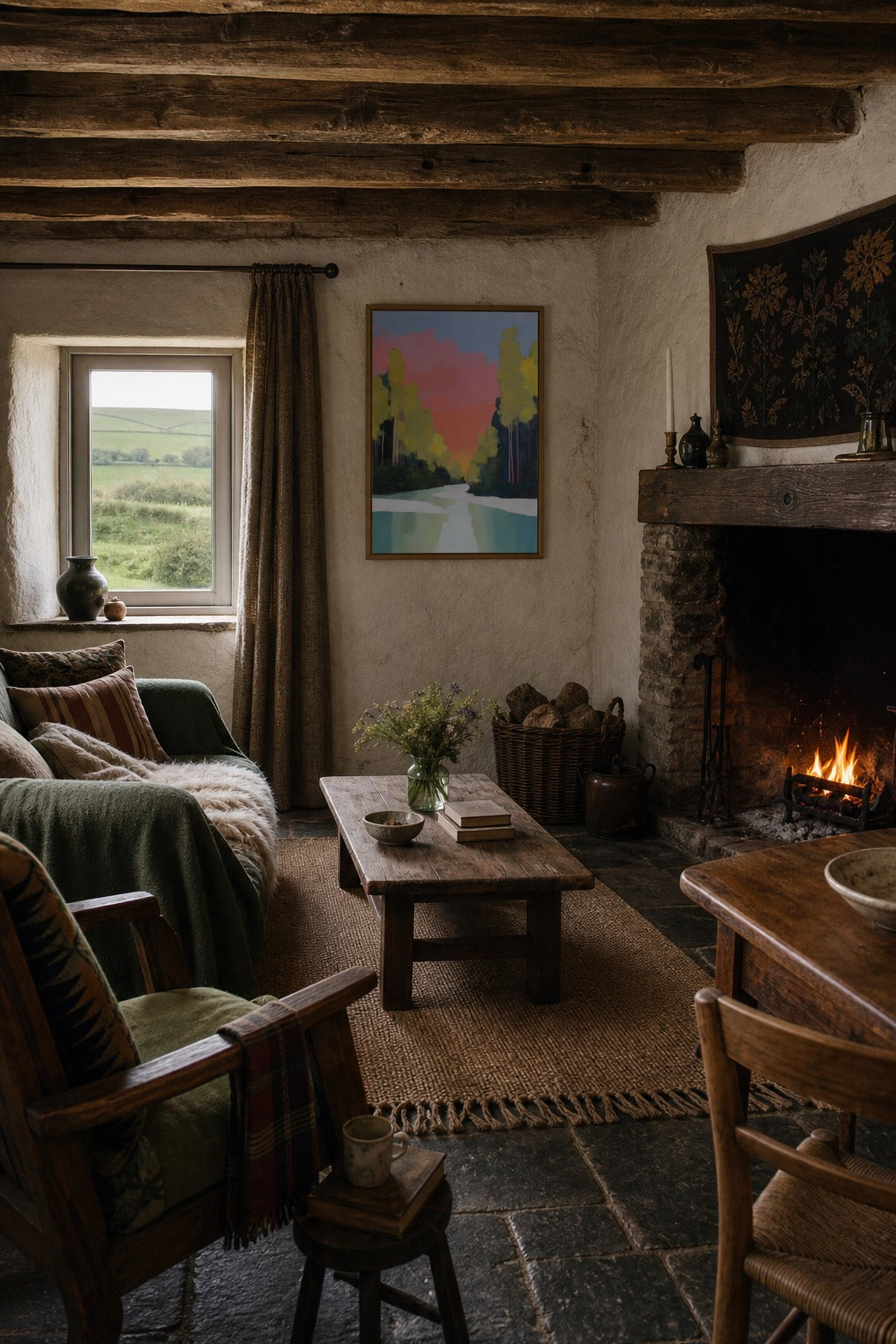 River Dusk art print displayed in a modern interior