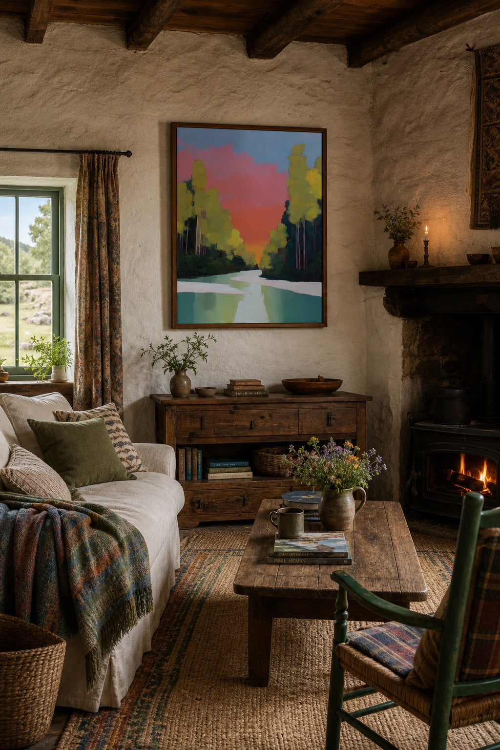 River Dusk art print shown to scale on a wall