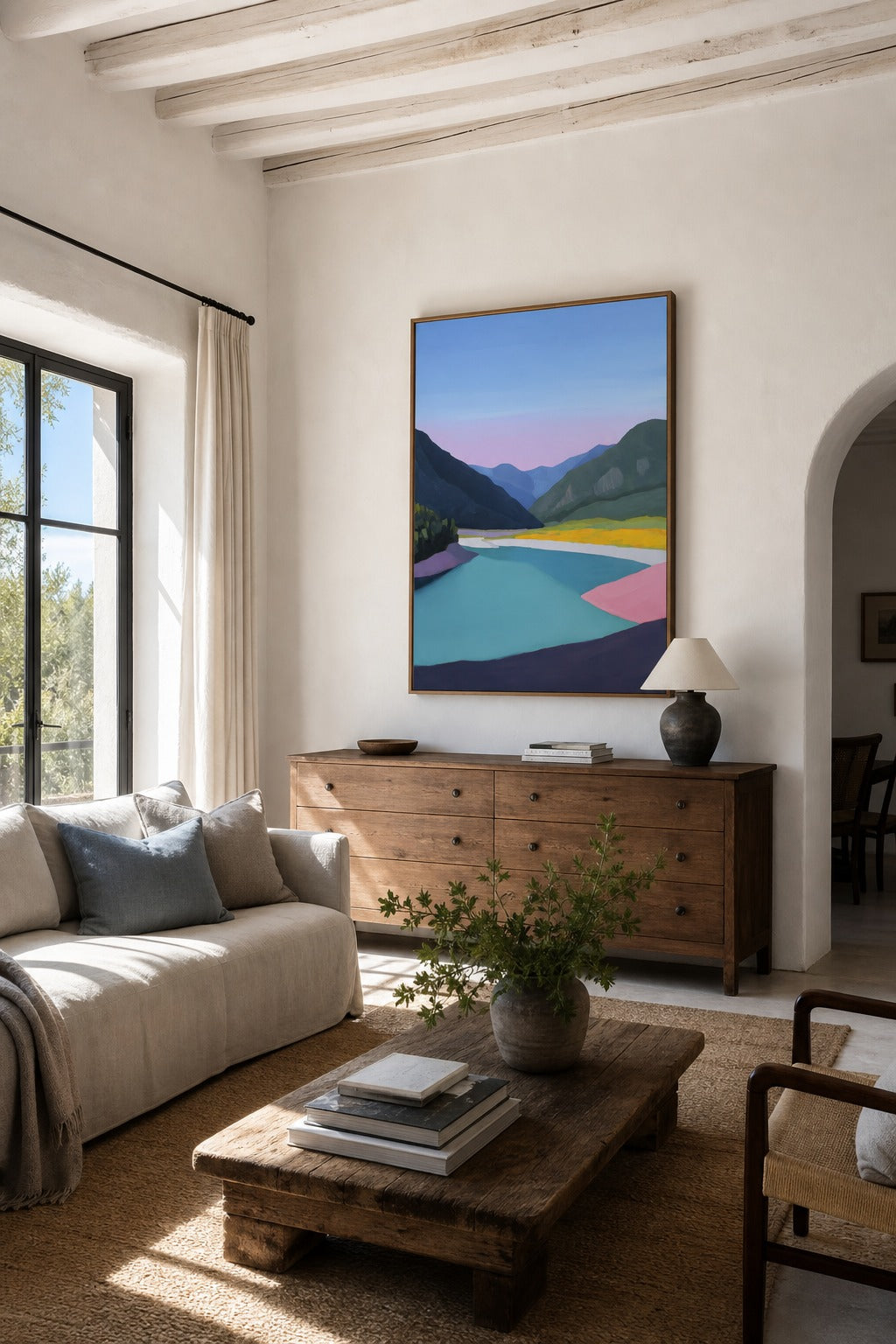 River Pass art print shown to scale on a wall