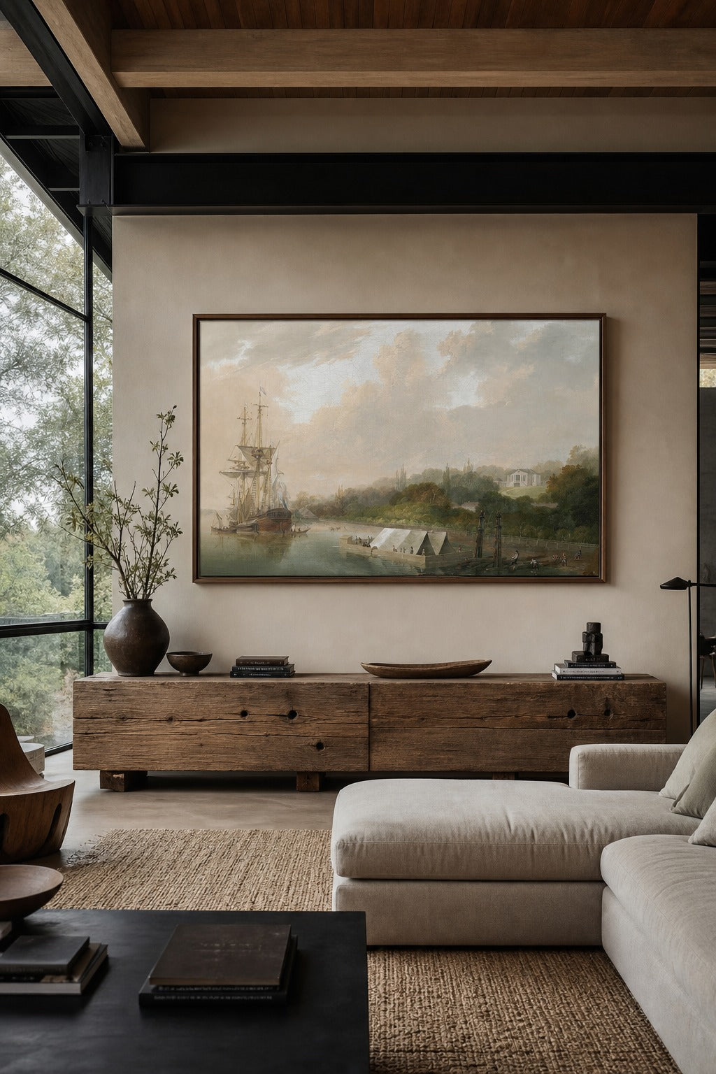 River Reach art print shown to scale on a wall