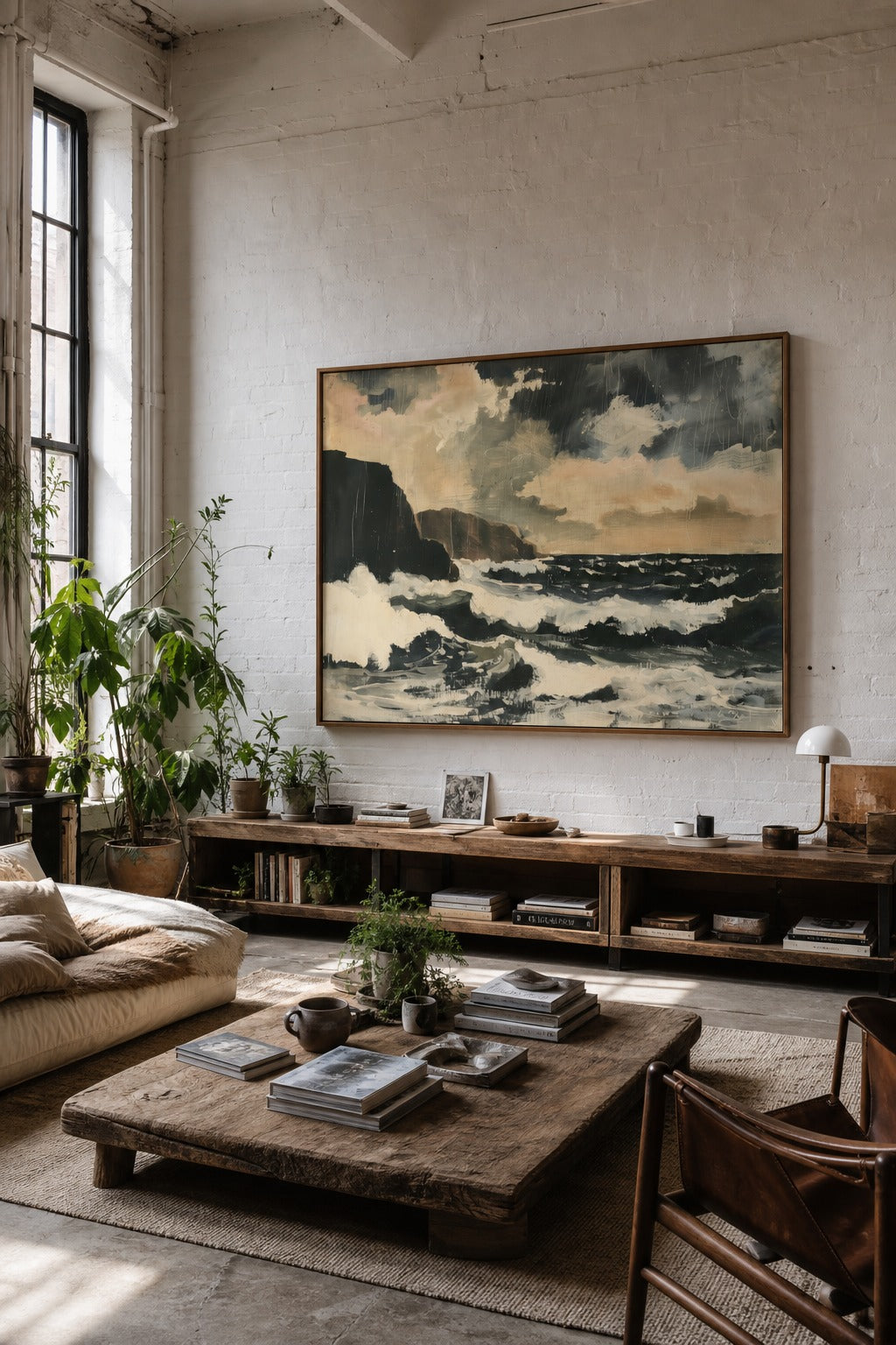 Rough Water art print shown to scale on a wall