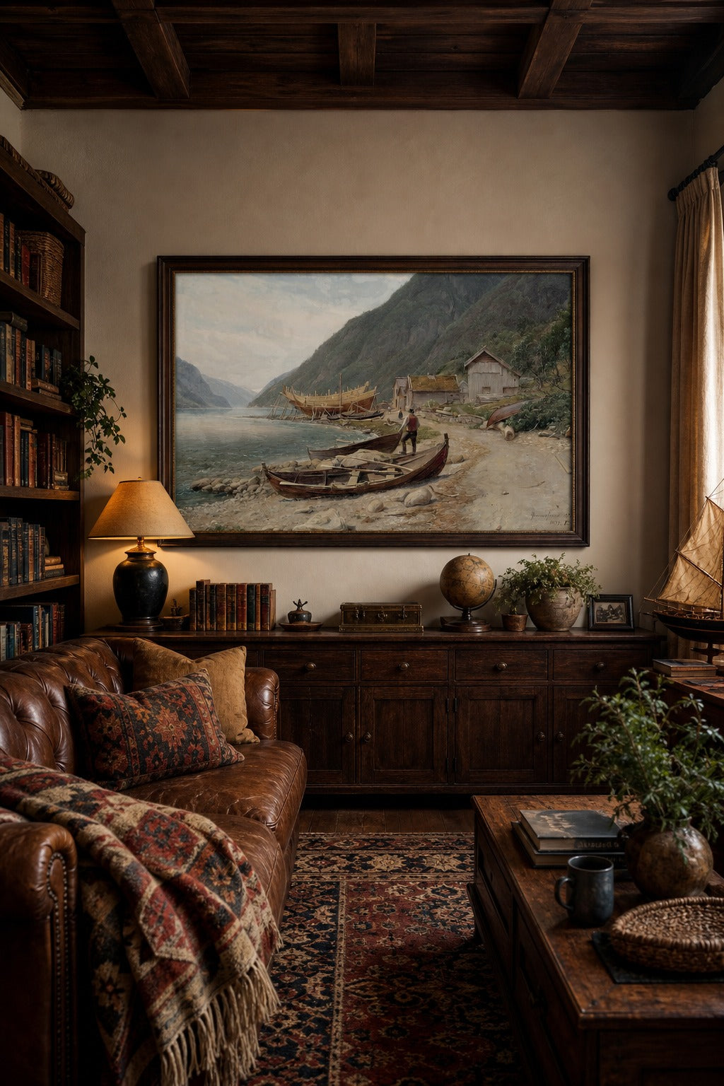 Shipwright's Fjord art print shown to scale on a wall