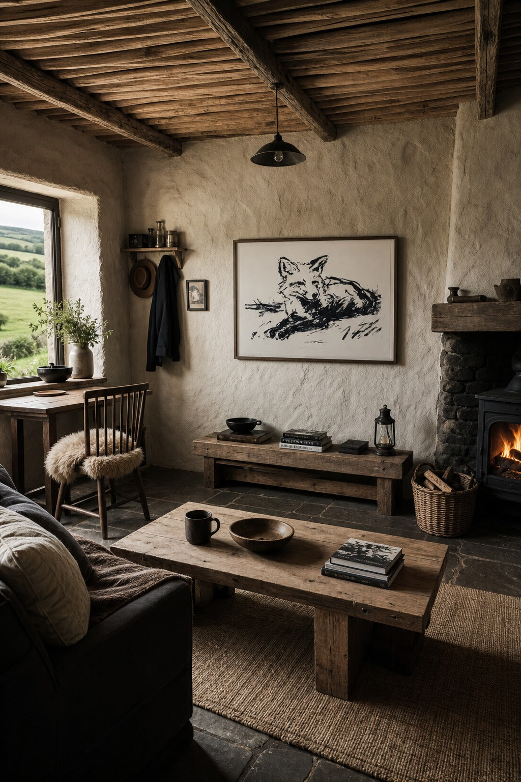 Still Fox art print displayed in a modern interior