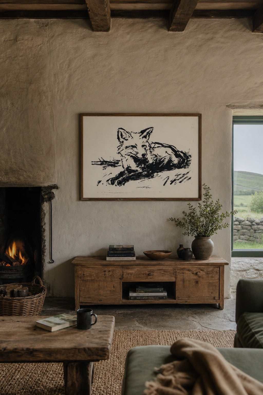 Still Fox art print shown to scale on a wall