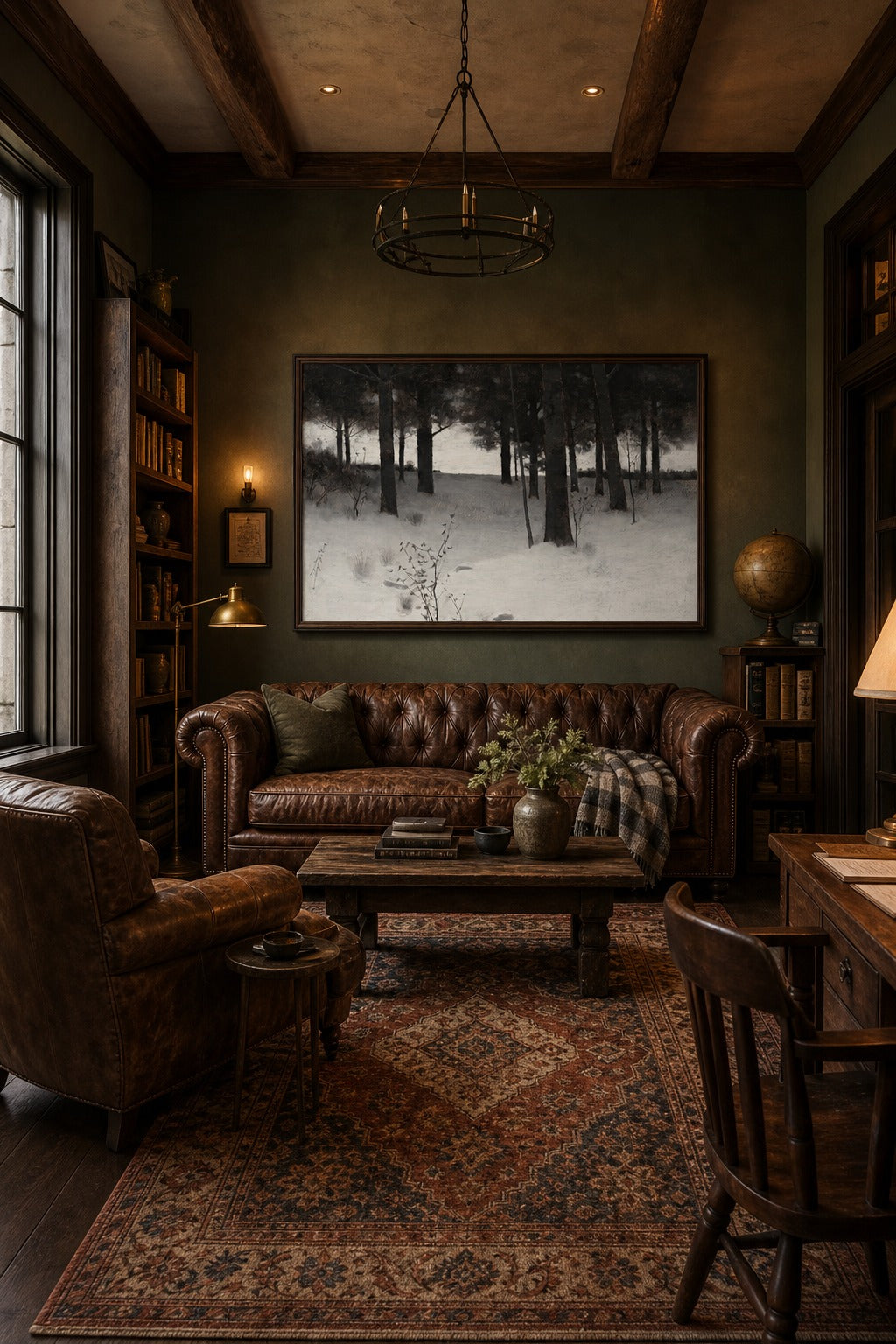 Still Pines art print displayed in a modern interior