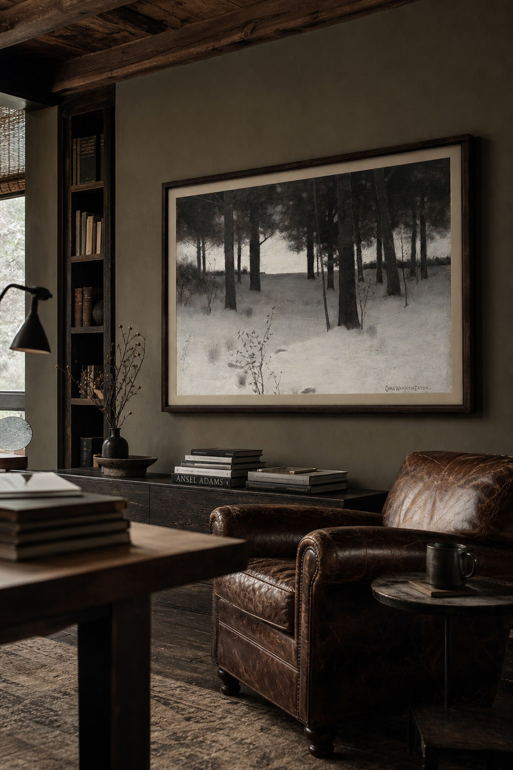 Still Pines art print, angled perspective view