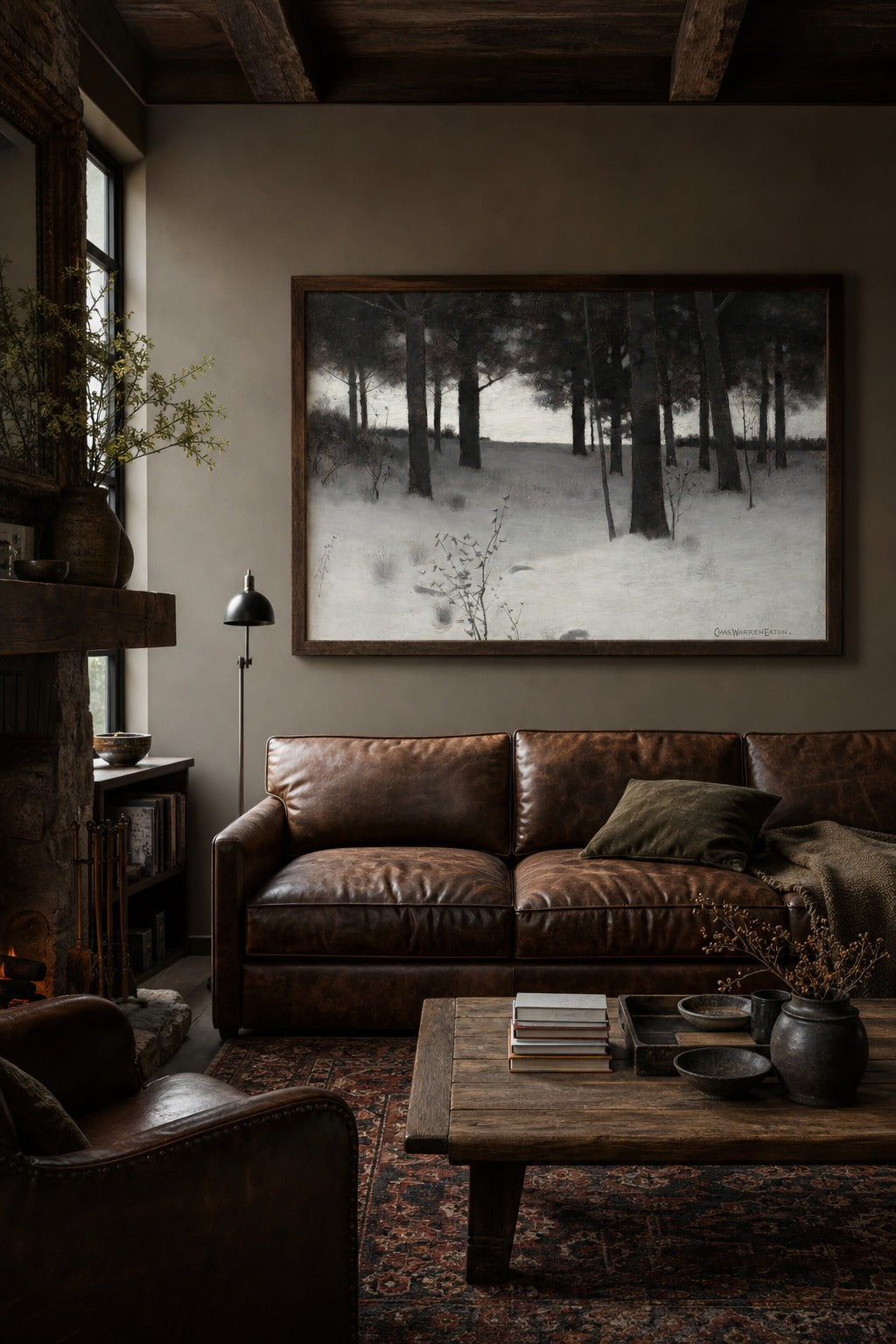 Still Pines art print shown to scale on a wall