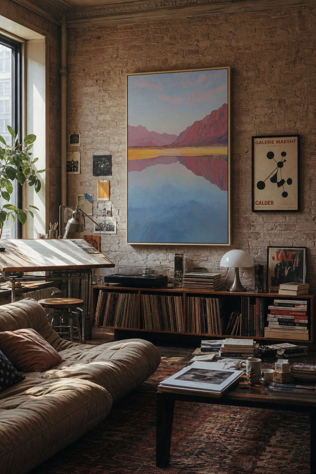 Still Water art print shown to scale on a wall