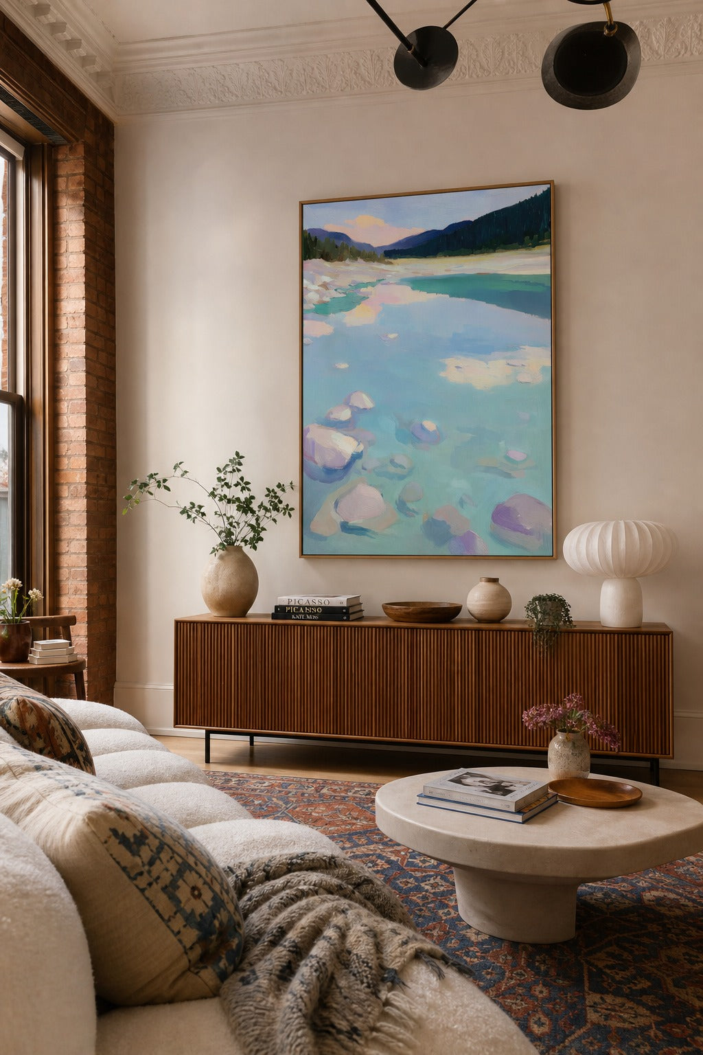 Still Water art print shown to scale on a wall