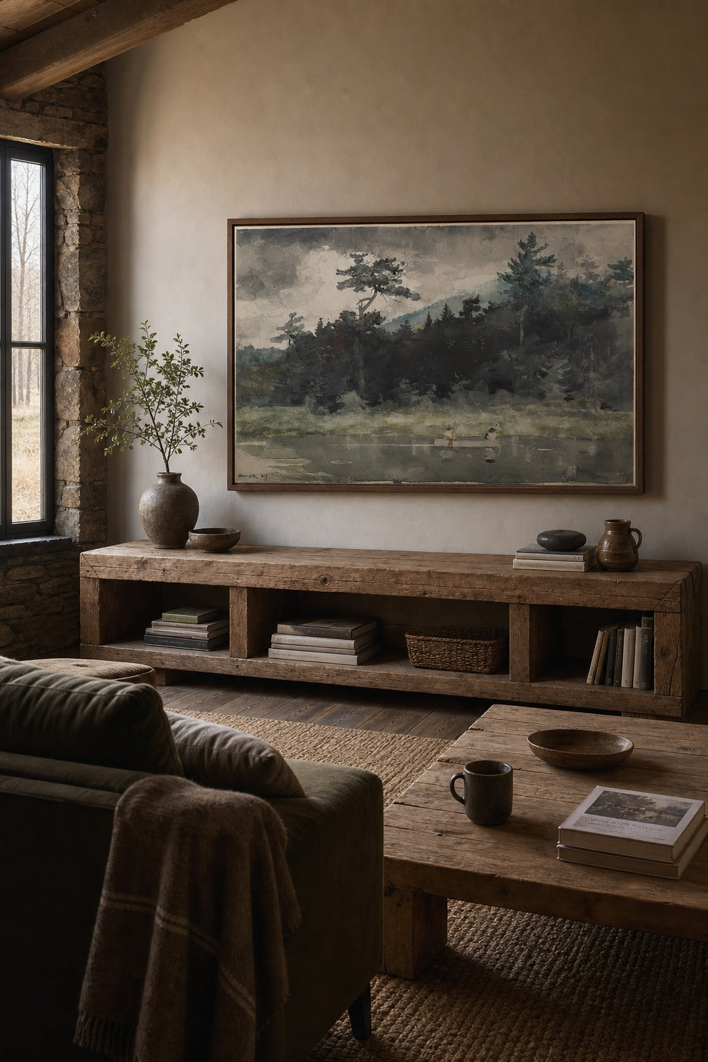 Still Water art print shown to scale on a wall