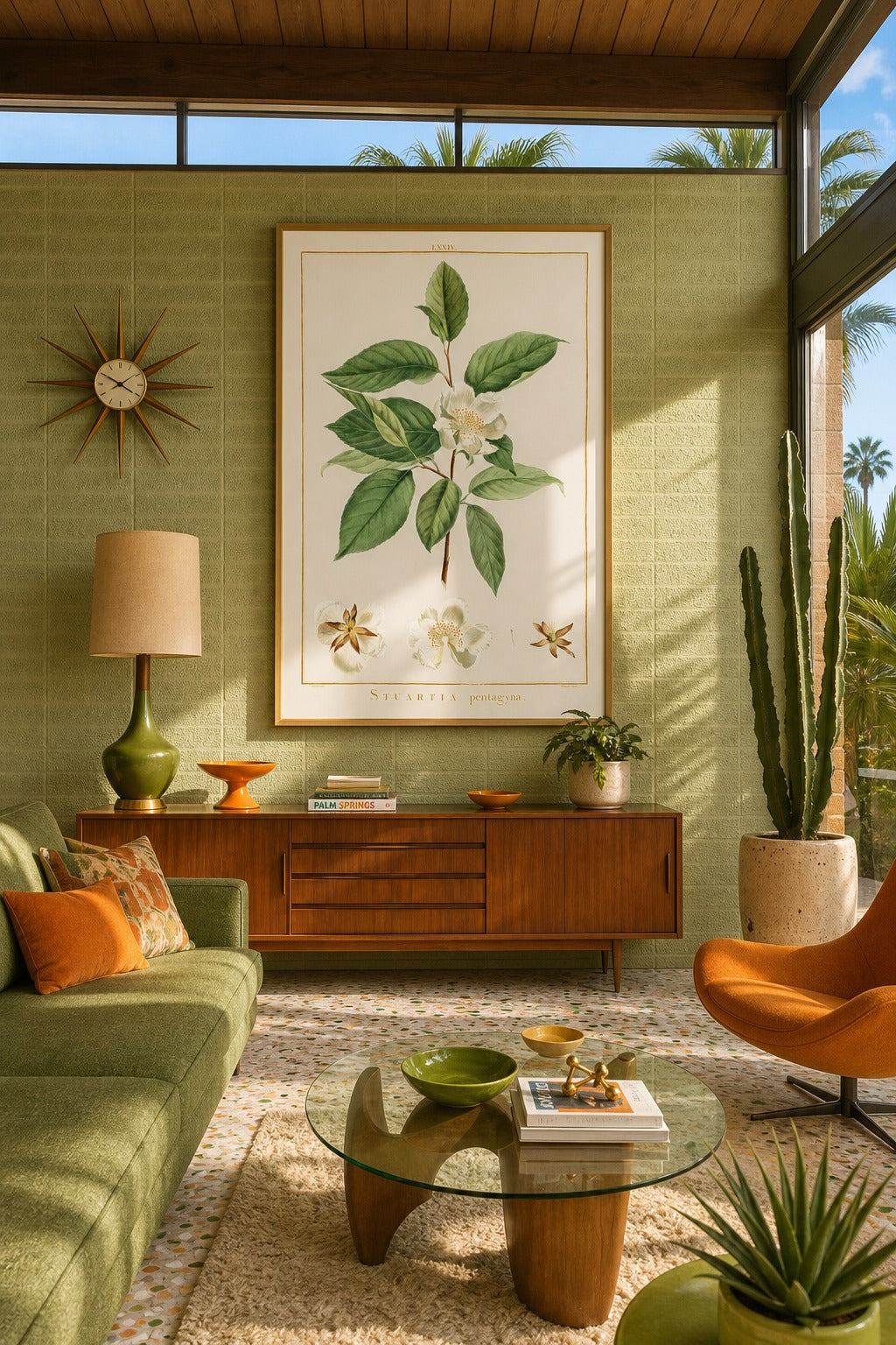 Stuartia art print shown to scale on a wall