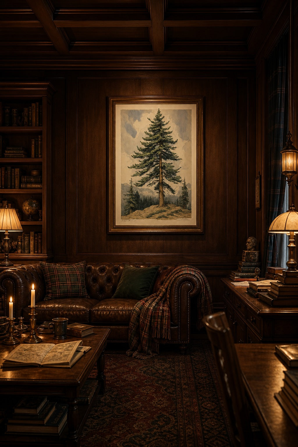 Tall Timber art print shown to scale on a wall