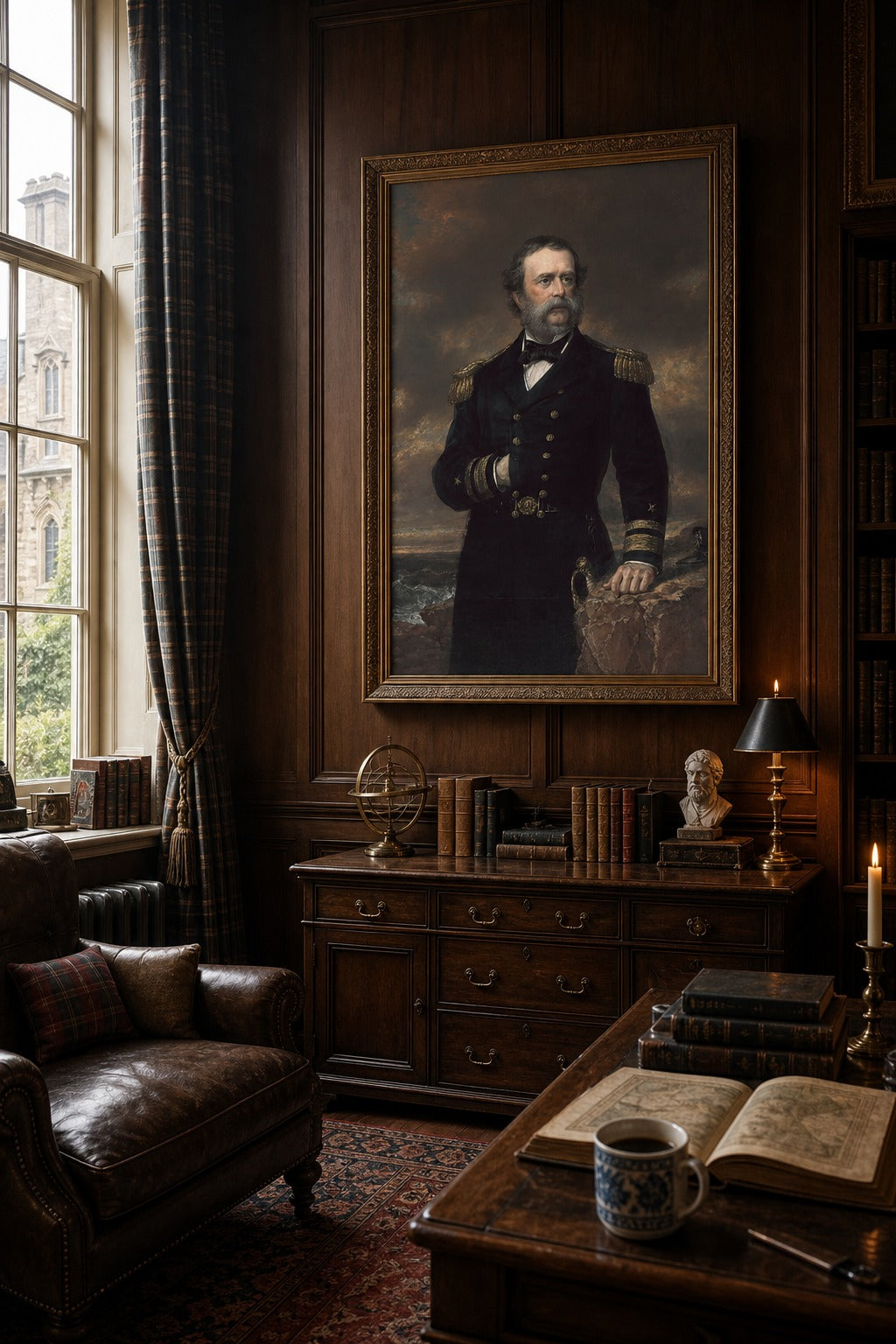 The Admiral art print shown to scale on a wall