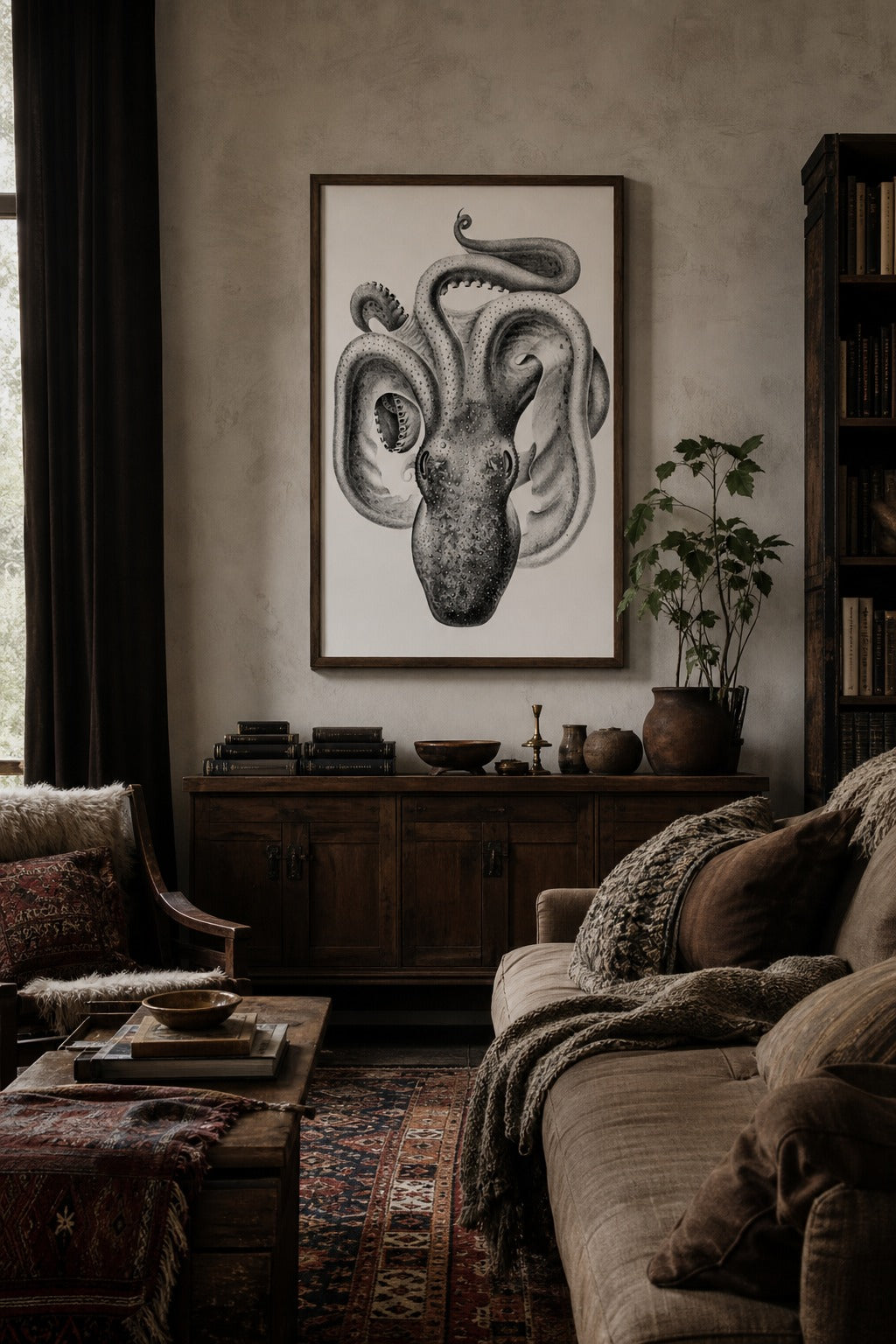 The Deep art print shown to scale on a wall