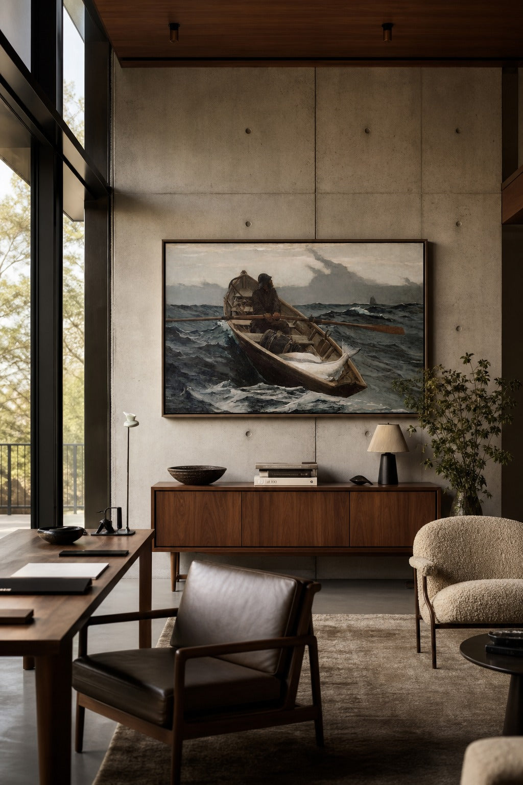 The Dory art print shown to scale on a wall