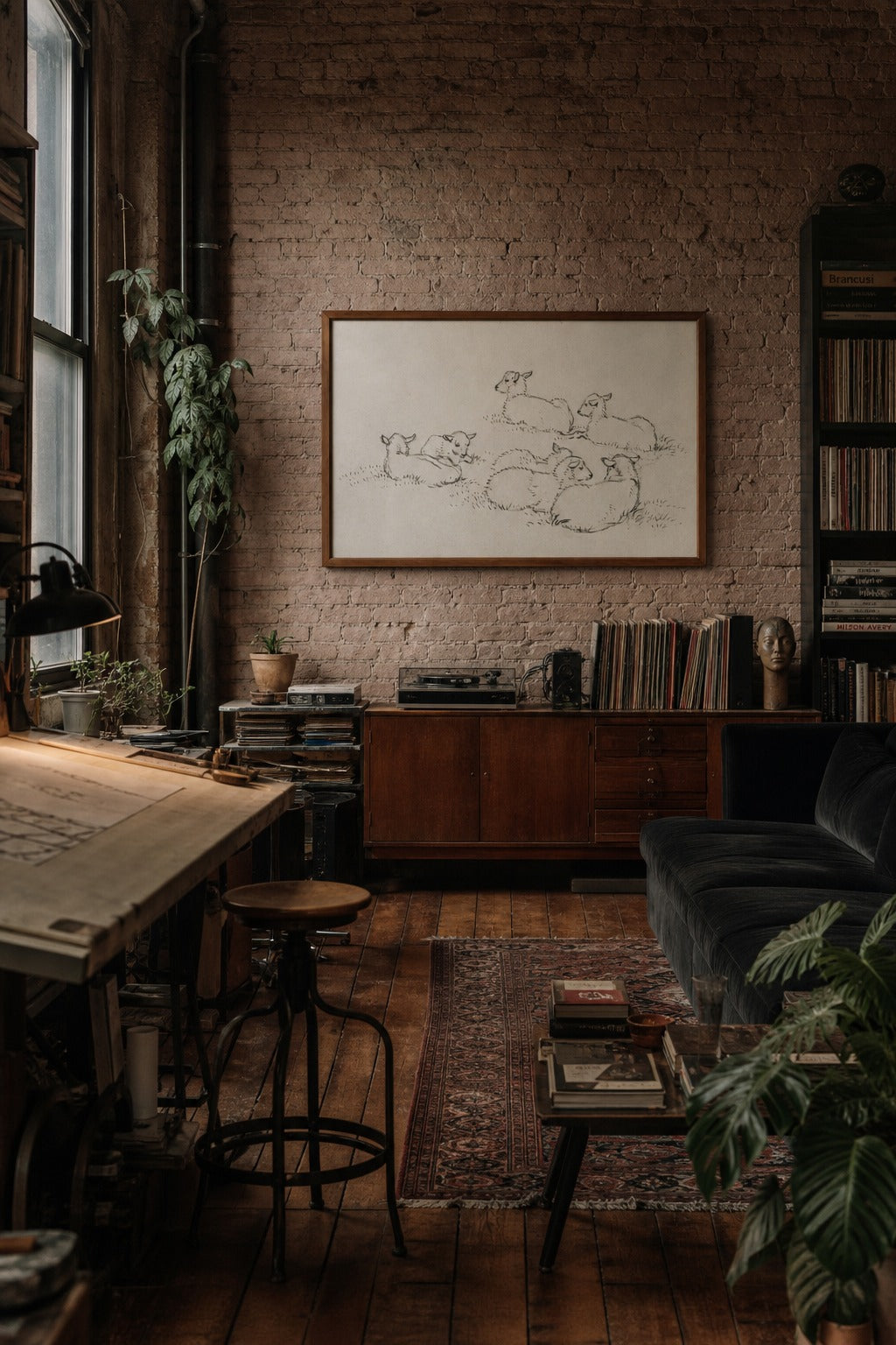 The Flock art print shown to scale on a wall