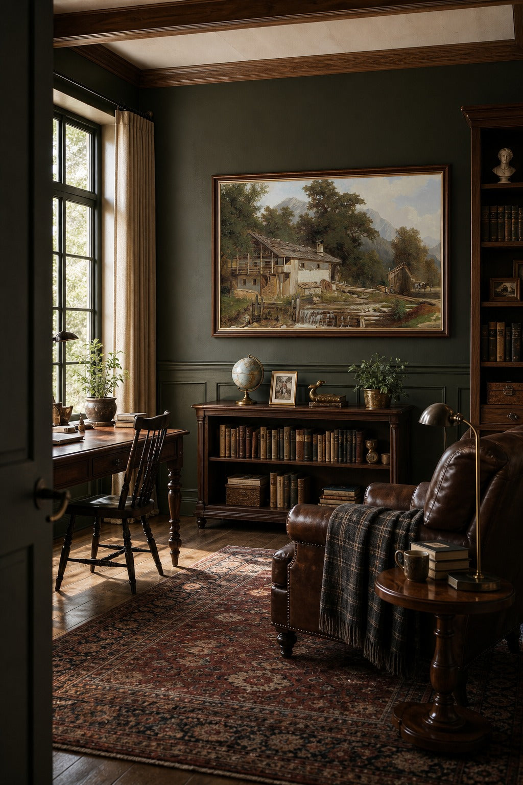 The Old Mill art print displayed in a modern interior