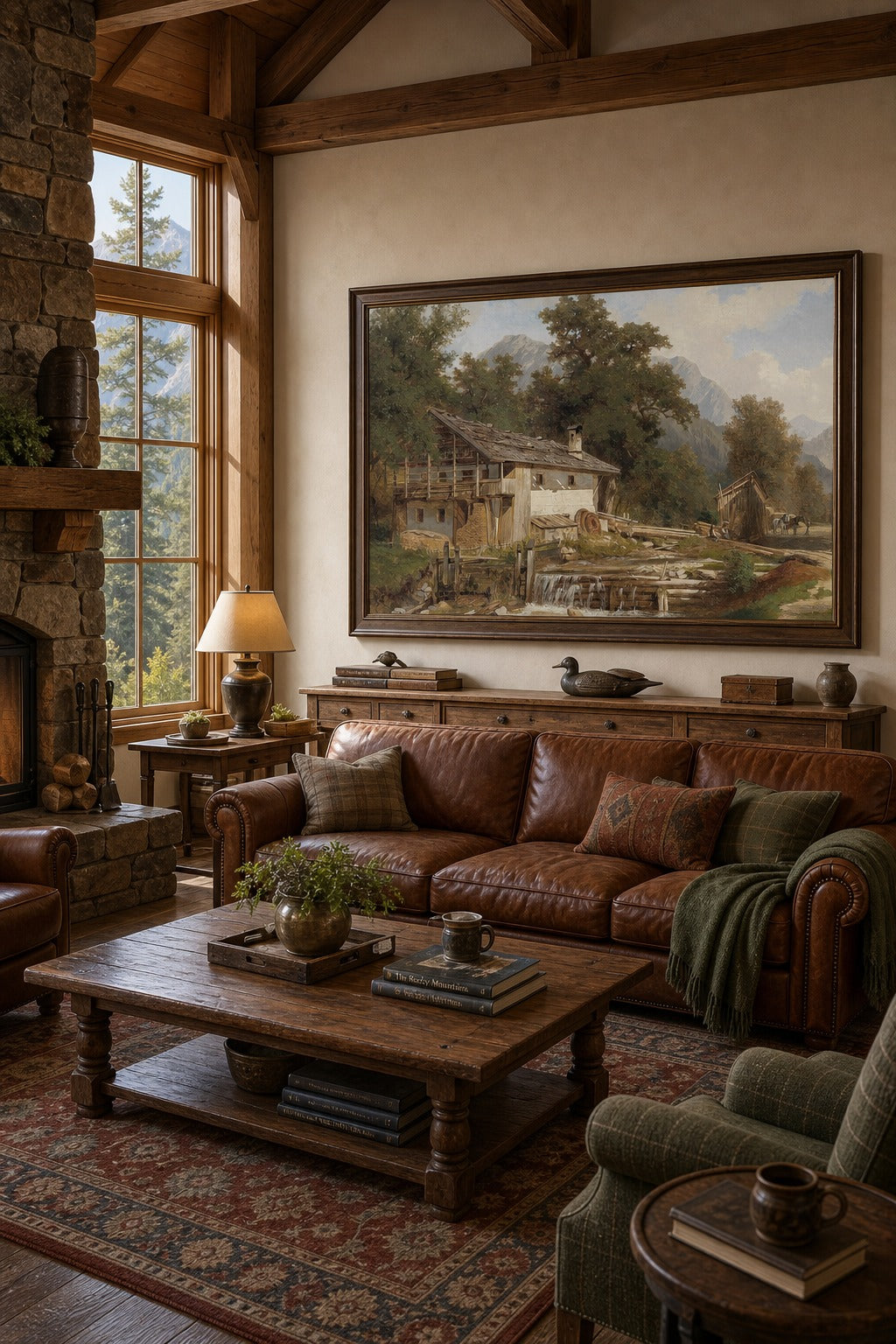 The Old Mill art print shown to scale on a wall