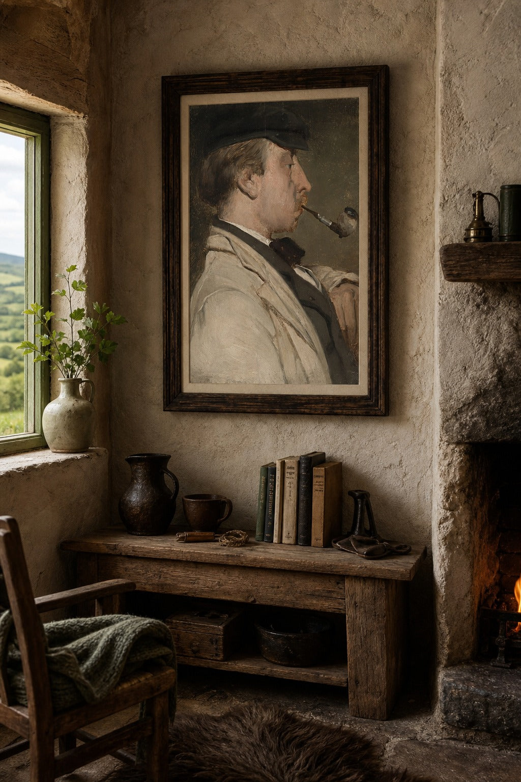 The Pipe Man art print, close-up detail view