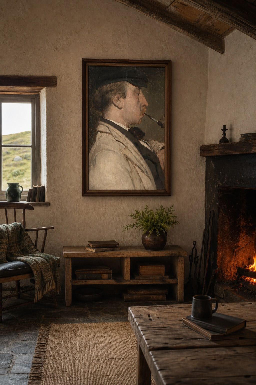 The Pipe Man art print shown to scale on a wall