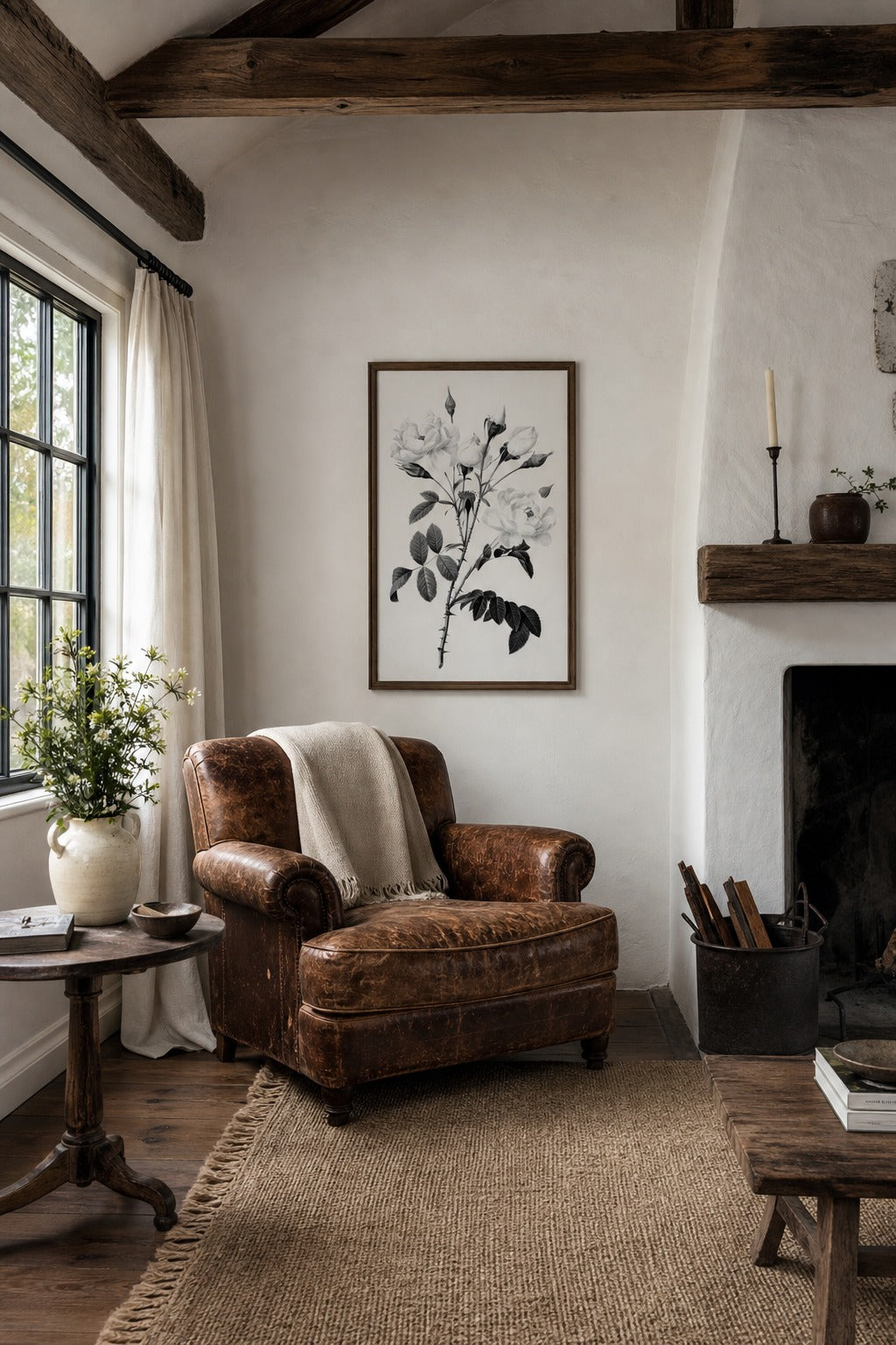 White Rose art print displayed in a modern interior