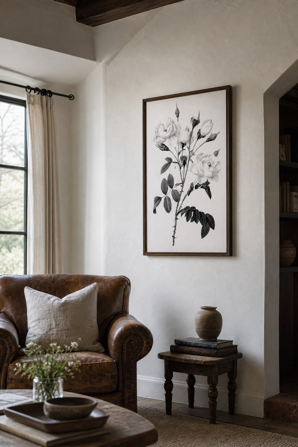 White Rose art print, angled perspective view