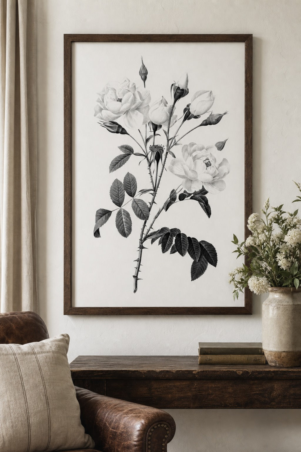 White Rose art print on white background