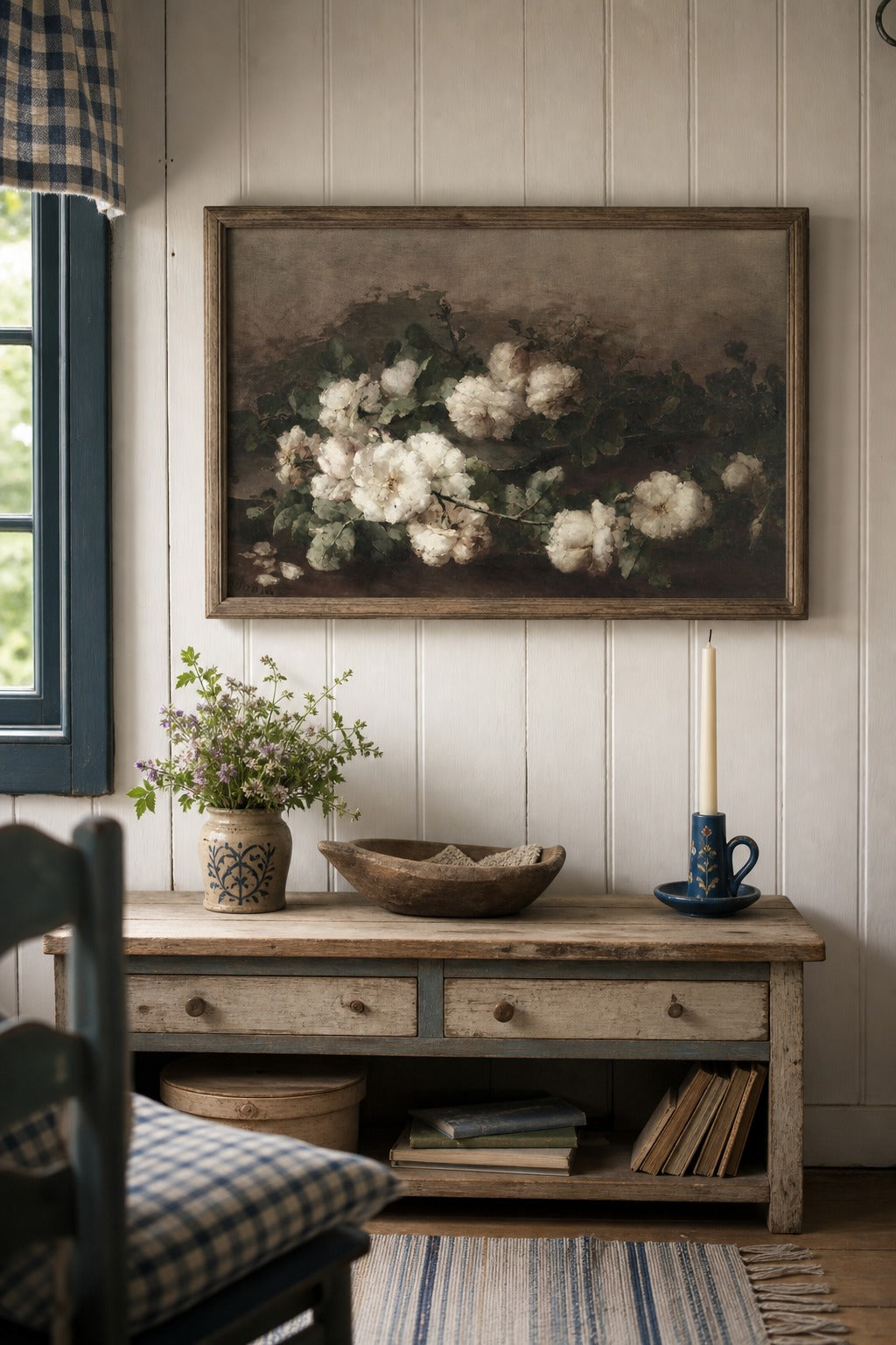 White Roses art print, close-up detail view
