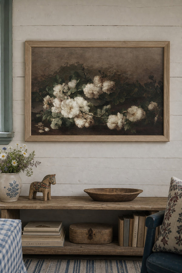 White Roses art print on white background