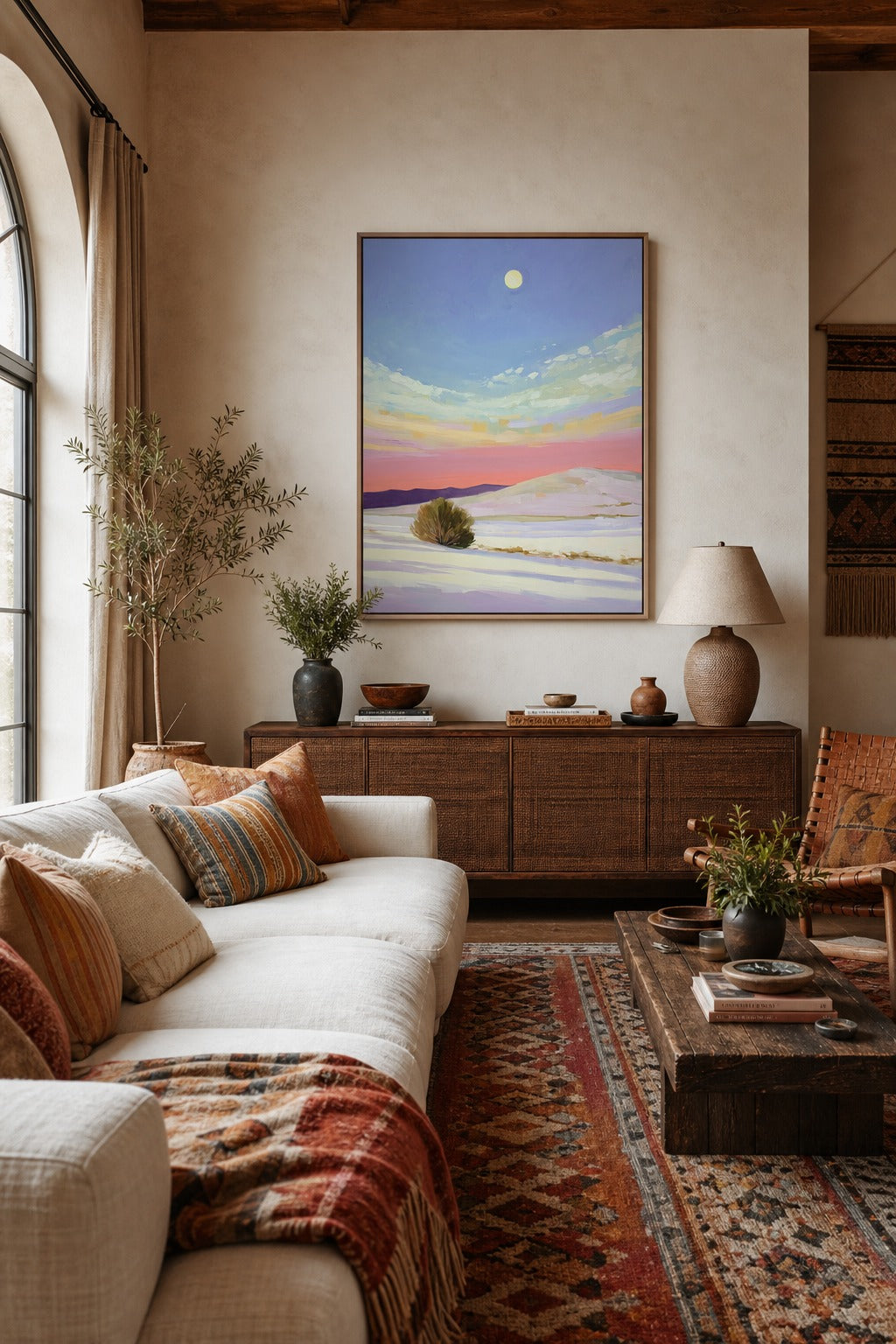 White Sands Moon art print shown to scale on a wall